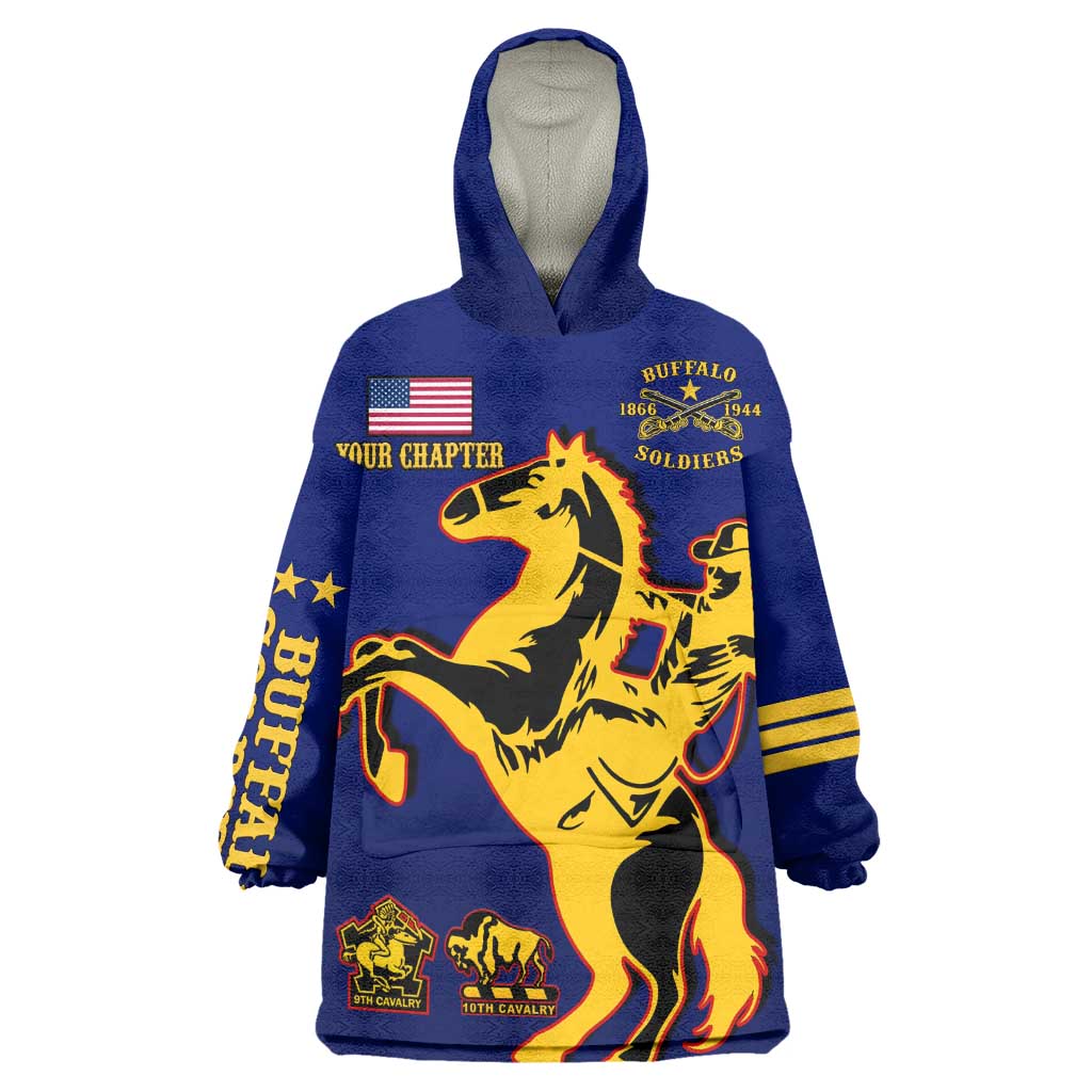 Personalized Afro Buffalo Soldiers KId Wearable Blanket Hoodie BSMC United States Army Blue
