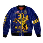Personalized Afro Buffalo Soldiers Sleeve Zip Bomber Jacket BSMC United States Army Blue