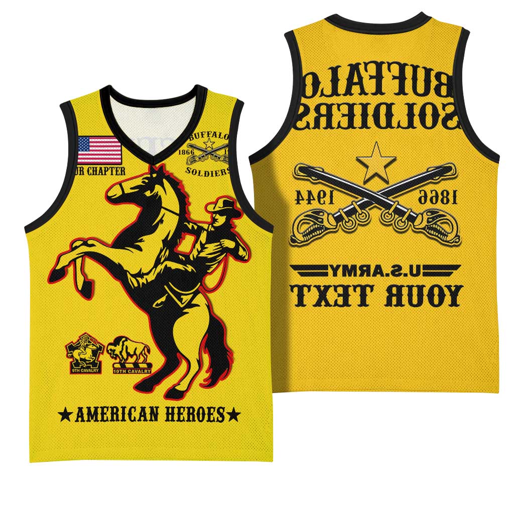 Personalized Afro Buffalo Soldiers Basketball Jersey BSMC United States Army Yellow - African Pride