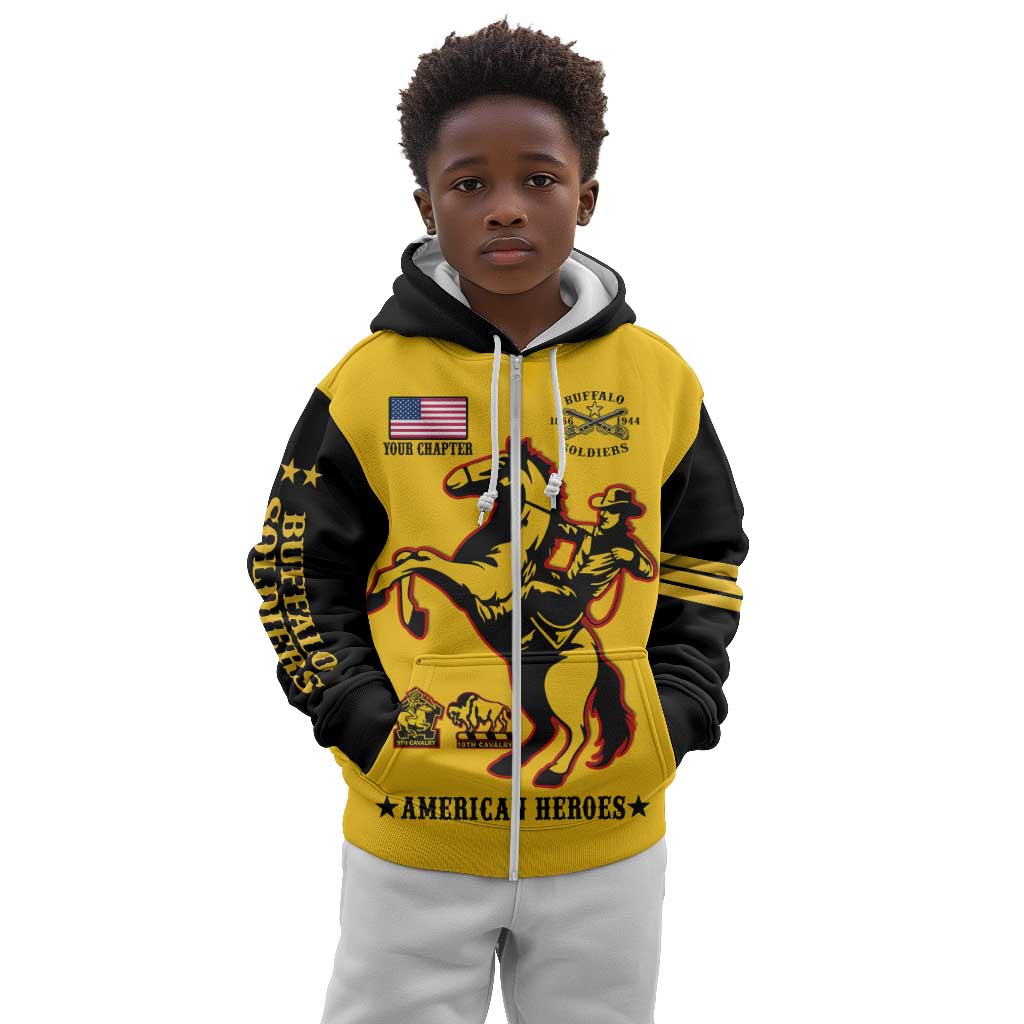 Personalized Afro Buffalo Soldiers Kid Hoodie BSMC United States Army Yellow