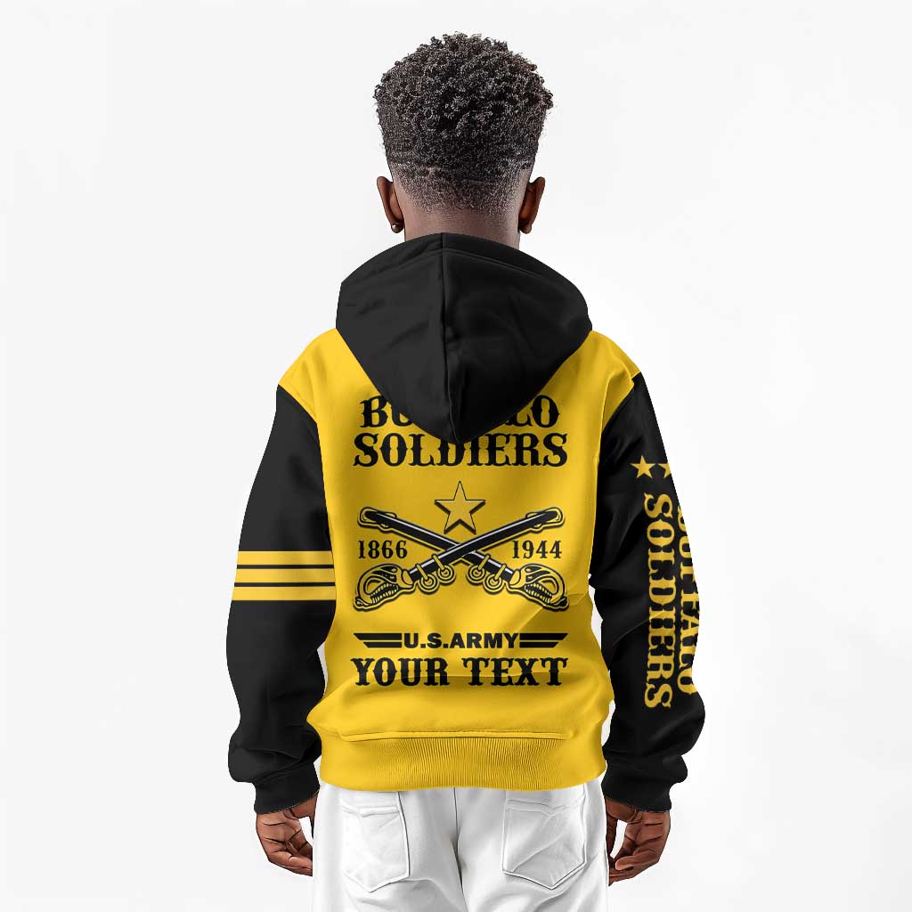Personalized Afro Buffalo Soldiers Kid Hoodie BSMC United States Army Yellow