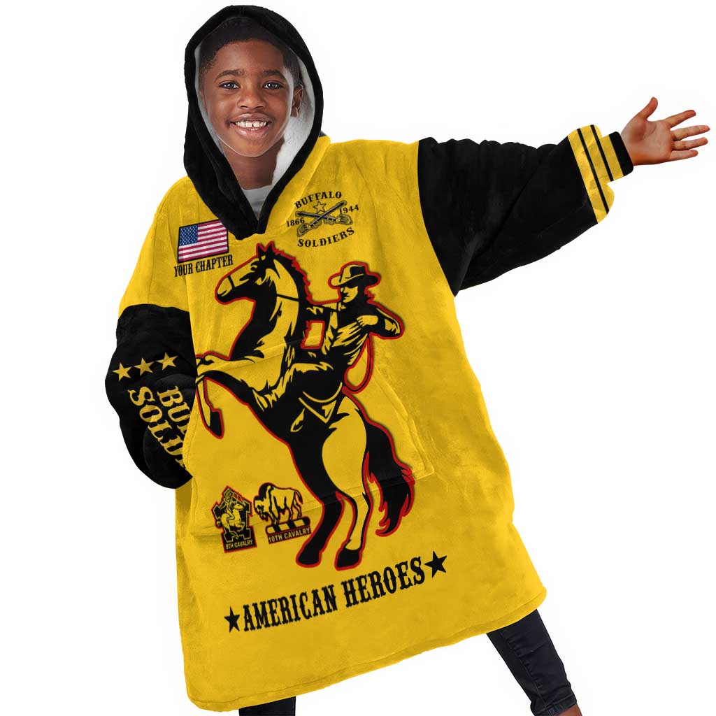 Personalized Afro Buffalo Soldiers KId Wearable Blanket Hoodie BSMC United States Army Yellow