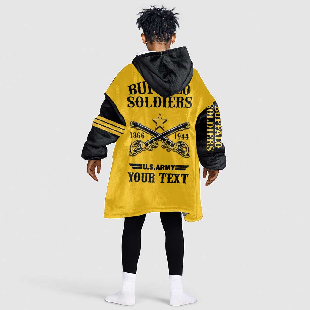 Personalized Afro Buffalo Soldiers KId Wearable Blanket Hoodie BSMC United States Army Yellow