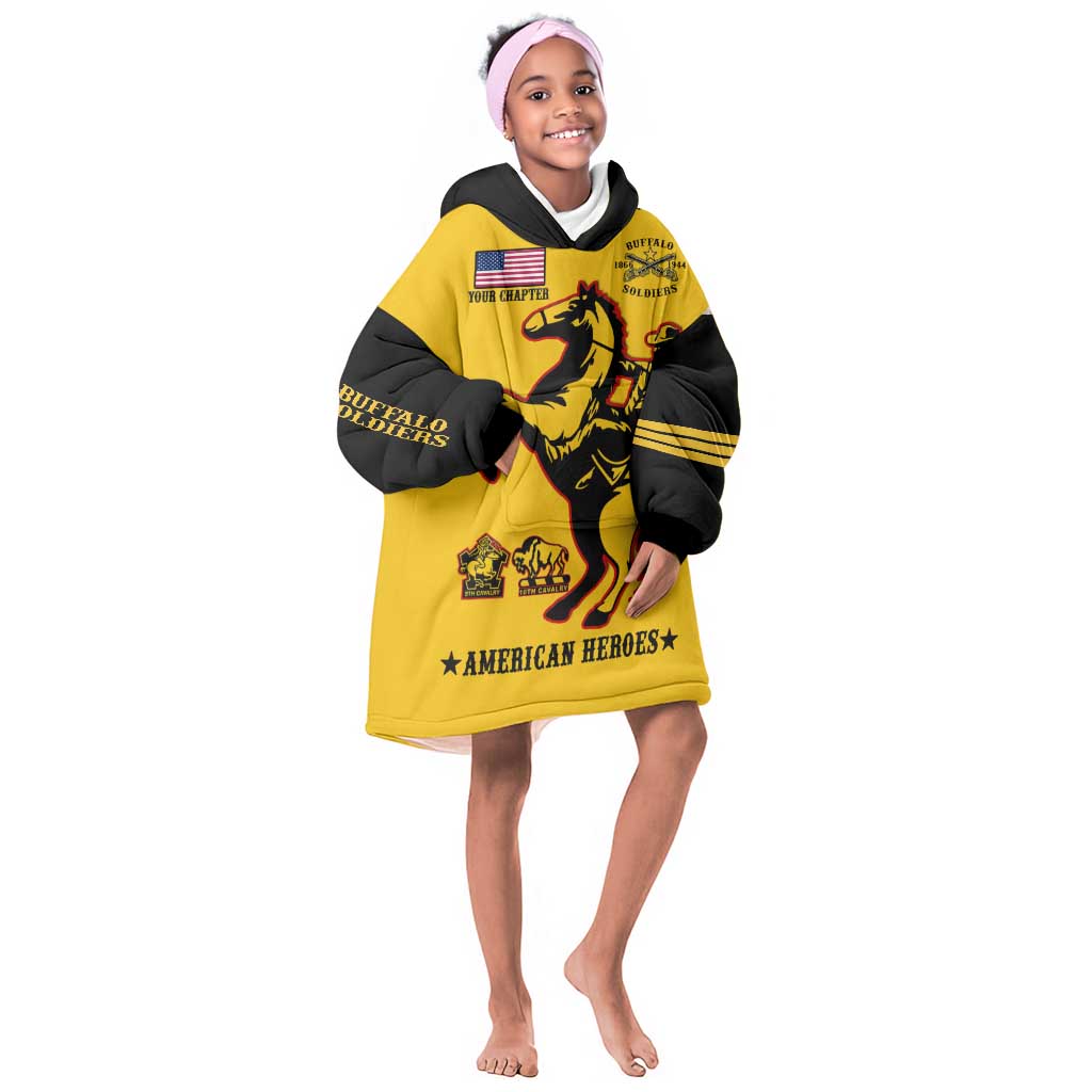 Personalized Afro Buffalo Soldiers KId Wearable Blanket Hoodie BSMC United States Army Yellow