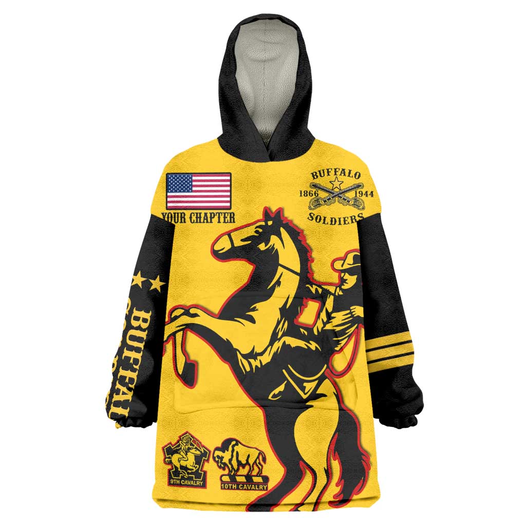 Personalized Afro Buffalo Soldiers KId Wearable Blanket Hoodie BSMC United States Army Yellow