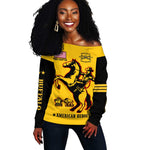 Personalized Afro Buffalo Soldiers Off Shoulder Sweater BSMC United States Army Yellow