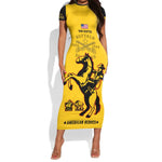Personalized Afro Buffalo Soldiers Short Sleeve Bodycon Dress BSMC United States Army Yellow LT14