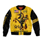 Personalized Afro Buffalo Soldiers Sleeve Zip Bomber Jacket BSMC United States Army Yellow