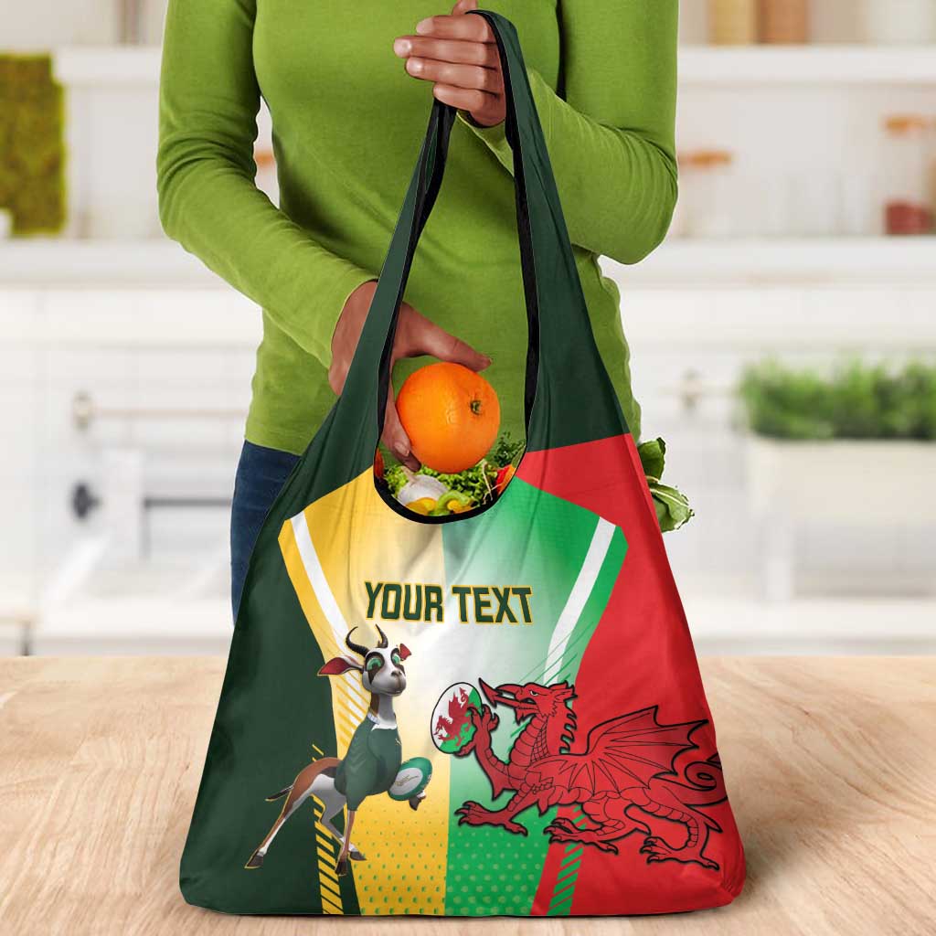 Custom South Africa And Wales Rugby Grocery Bag Springboks Welsh Mascots Dynamic Version