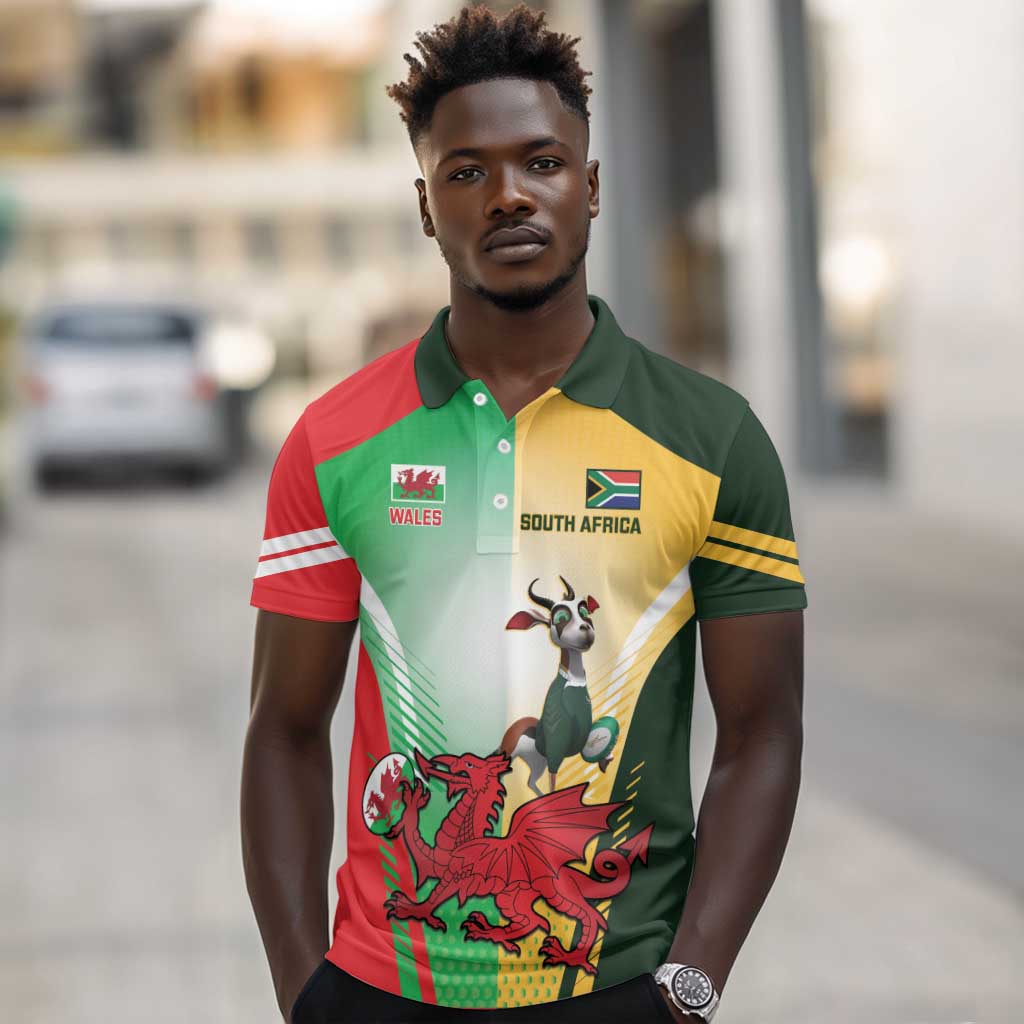 Custom South Africa And Wales Rugby Polo Shirt Springboks Welsh Mascots Dynamic Version