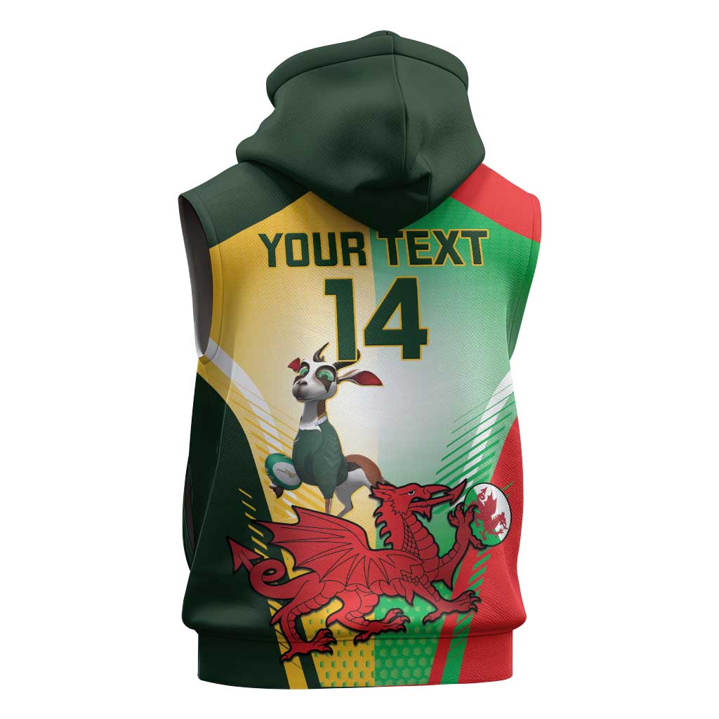 Custom South Africa And Wales Rugby Sleeveless Zip Hoodie Springboks Welsh Mascots Dynamic Version - African Pride