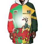 Custom South Africa And Wales Rugby Wearable Blanket Hoodie Springboks Welsh Mascots Dynamic Version