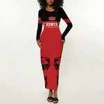 Custom Kenya Rugby Long Sleeve Bodycon Dress 2024 Go Champions Simbas - Red LT14