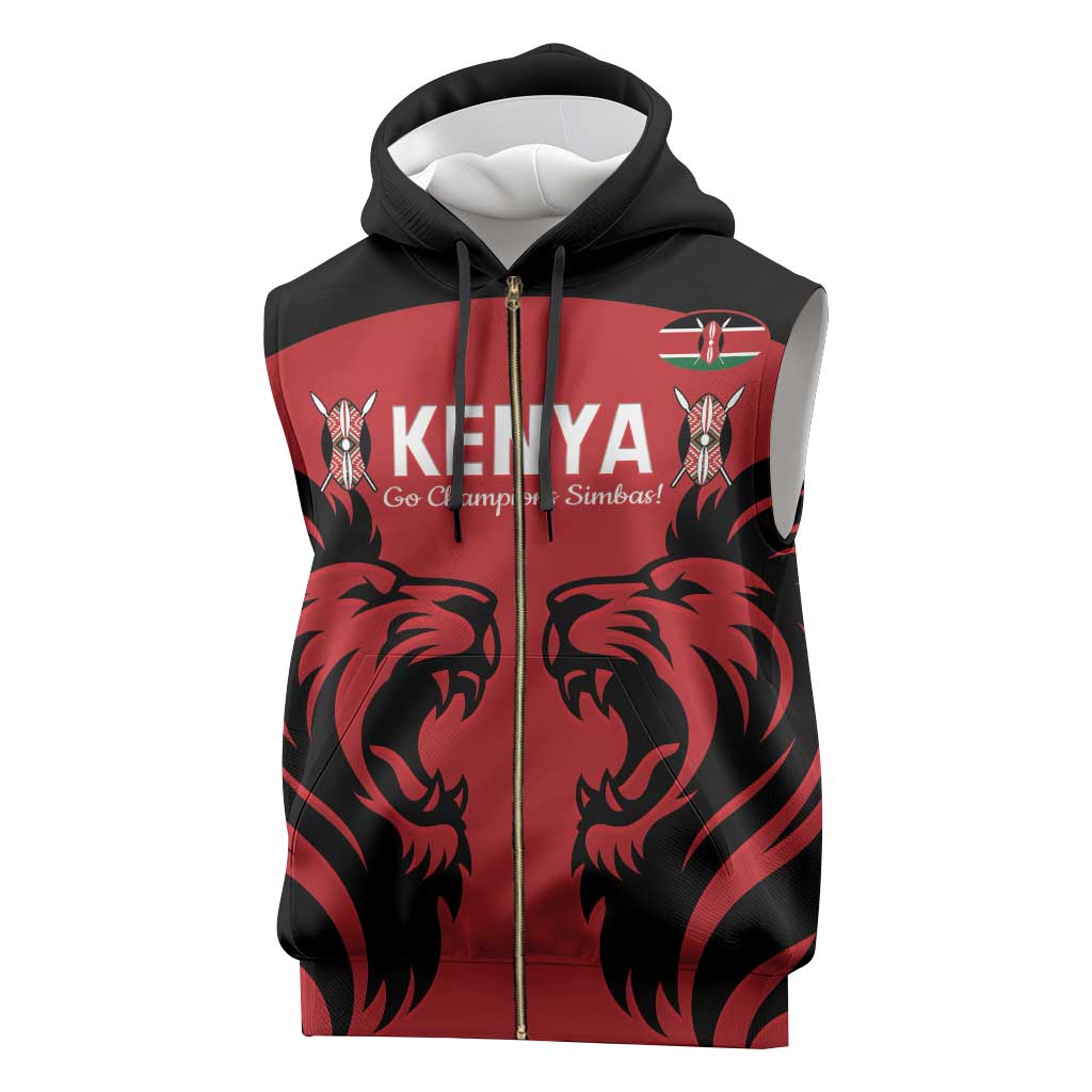 Custom Kenya Rugby Sleeveless Zip Hoodie 2024 Go Champions Simbas - Red - African Pride