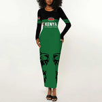 Custom Kenya Rugby Long Sleeve Bodycon Dress 2024 Go Champions Simbas - Green LT14
