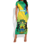 Presonalised Gabon Short Sleeve Bodycon Dress Coat Of Arms With Flag Gradient Style LT14