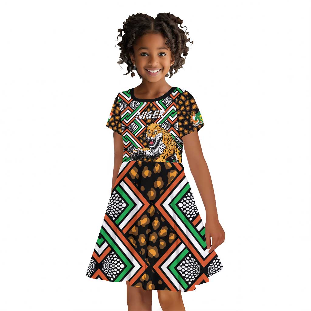 Personalized Afro Niger Kid Short Sleeve Dress Leopard Ankara African Pattern