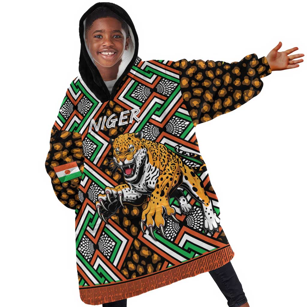 Personalized Afro Niger Kid Wearable Blanket Hoodie Leopard Ankara African Pattern