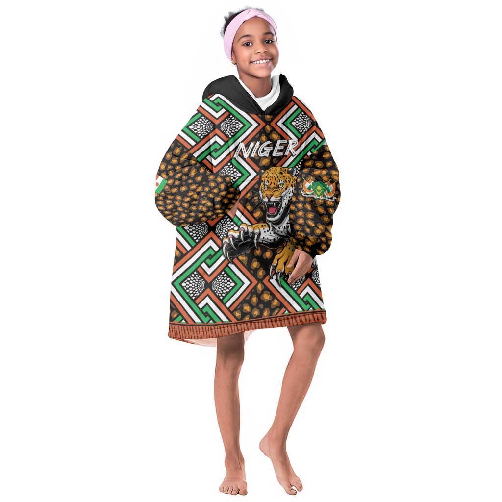 Personalized Afro Niger Kid Wearable Blanket Hoodie Leopard Ankara African Pattern