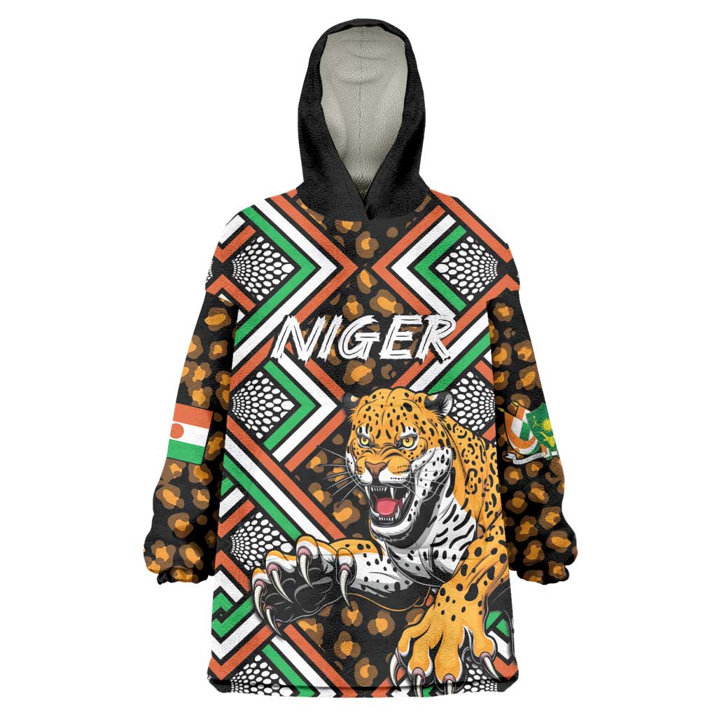 Personalized Afro Niger Kid Wearable Blanket Hoodie Leopard Ankara African Pattern