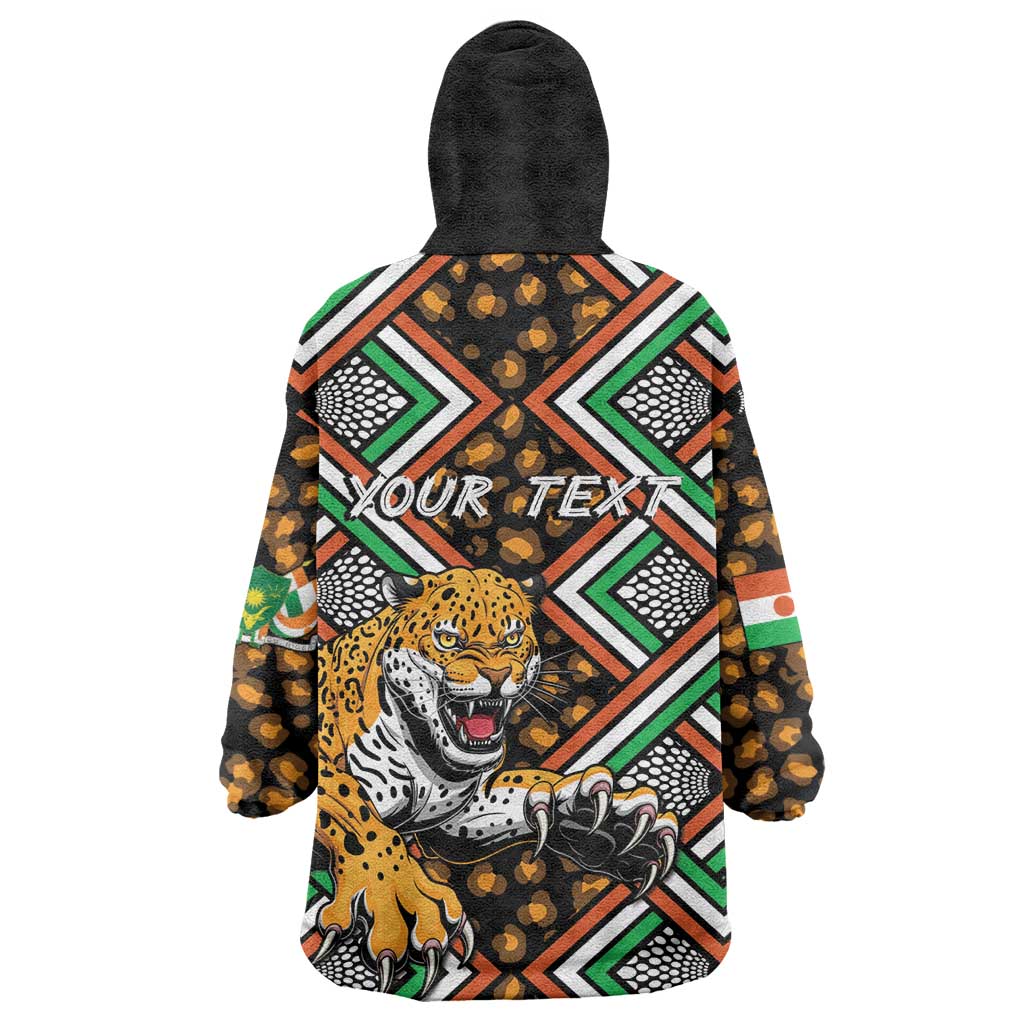 Personalized Afro Niger Kid Wearable Blanket Hoodie Leopard Ankara African Pattern