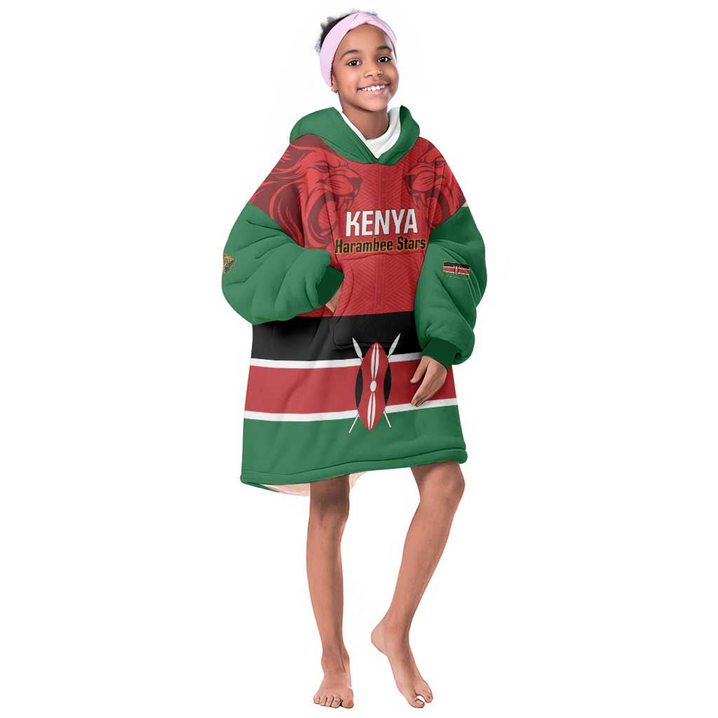 Custom Kenya Football Kid Wearable Blanket Hoodie Go Harambee Stars African Pattern