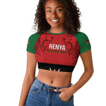 Custom Kenya Football Raglan Cropped T shirt Go Harambee Stars African Pattern