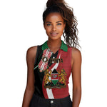 Custom Kenya Football Women Sleeveless Polo Shirt Maasai Shield Coat Of Arms Style