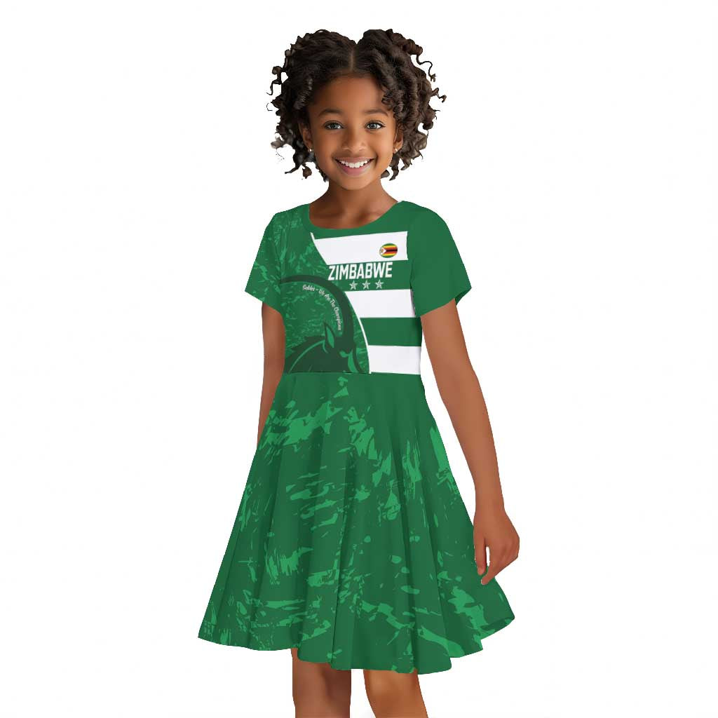 Zimbabwe Rugby Custom Kid Short Sleeve Dress Sables 3rd Champions Proud - African Pride