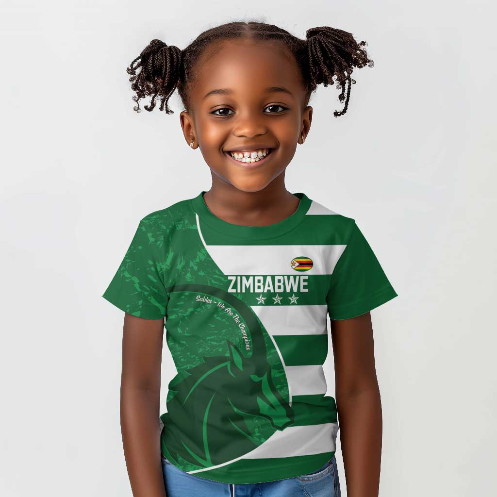Zimbabwe Rugby Custom Kid T shirt Sables 3rd Champions Proud - African Pride