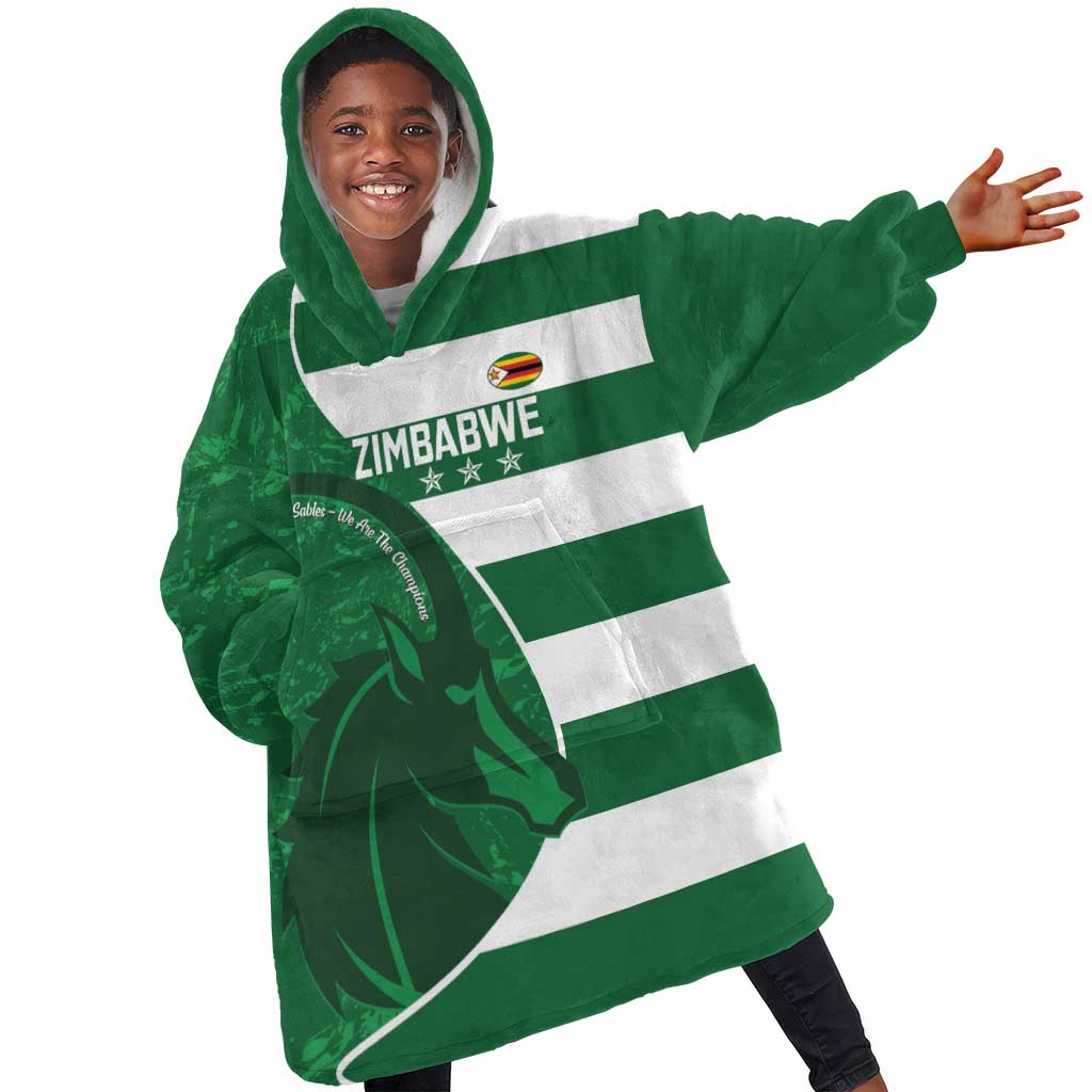 Zimbabwe Rugby Custom Kid Wearable Blanket Hoodie Sables 3rd Champions Proud - African Pride