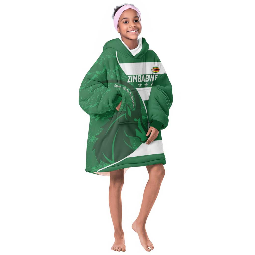 Zimbabwe Rugby Custom Kid Wearable Blanket Hoodie Sables 3rd Champions Proud - African Pride
