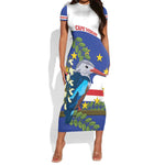 Cape Verde Short Sleeve Bodycon Dress Grey-Headed Kingfisher Mix Honey Locust LT14