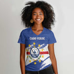 Personalized Cape Verde Women V-Neck T-Shirt Coat Of Arms - African Pattern