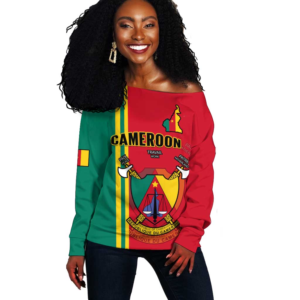 Cameroon National Day Off Shoulder Maxi Dress Cameroun Coat Of Arms Ankara Pattern LT01 main image 1