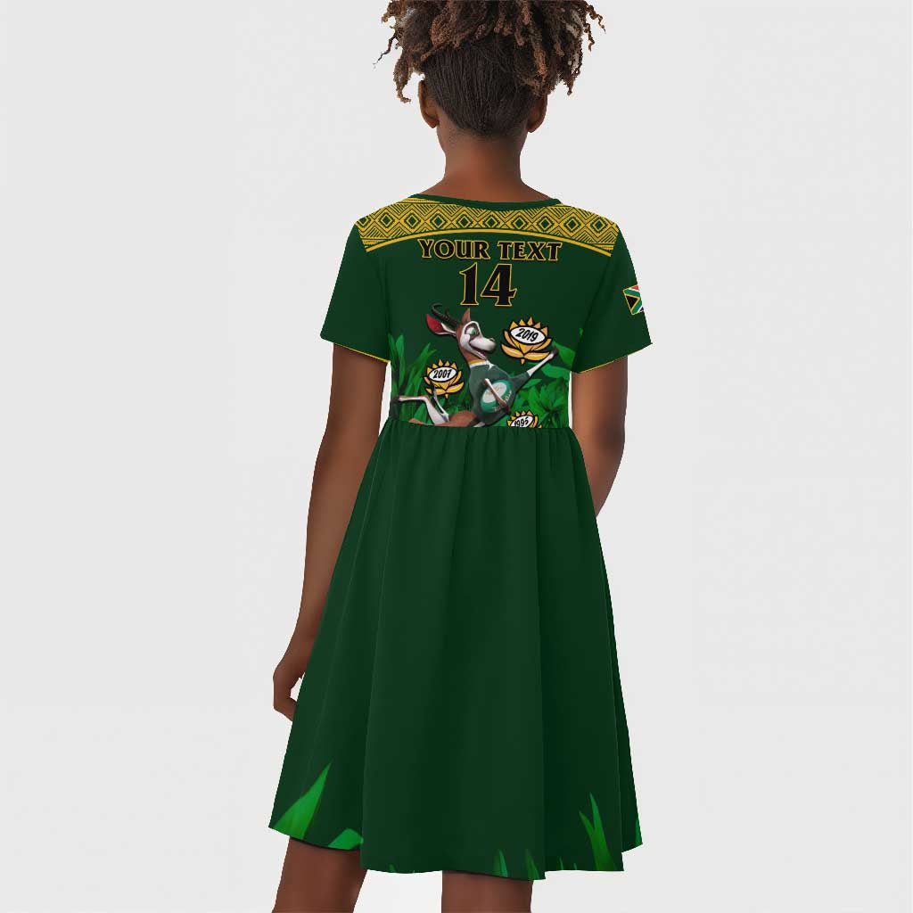 Custom South Africa Rugby Kid Short Sleeve Dress Go Bokke World Cup Champions History