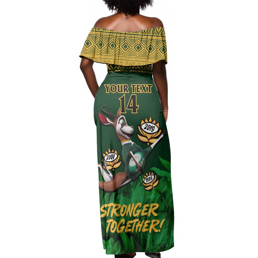 Custom South Africa Rugby Off Shoulder Maxi Dress Go Bokke World Cup Champions History
