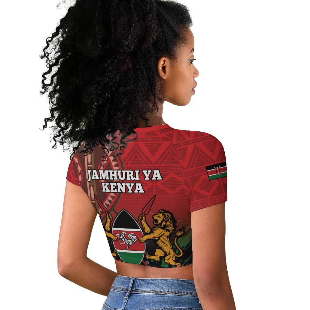 Kenya Independence Day Raglan Cropped T shirt Jamhuri ya Kenya 1963 - African Pattern