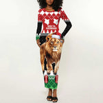 Personalized Kenya Christmas Long Sleeve Bodycon Dress Lion Santa - Heri Ya Krismasi! LT14