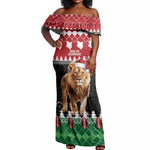 Personalized Kenya Christmas Off Shoulder Maxi Dress Lion Santa - Heri Ya Krismasi!