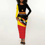 Afro Cricket Uganda Custom Long Sleeve Bodycon Dress Go Cranes African Pattern - African Pride
