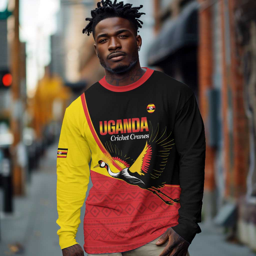 Afro Cricket Uganda Custom Long Sleeve Shirt Go Cranes African Pattern - African Pride
