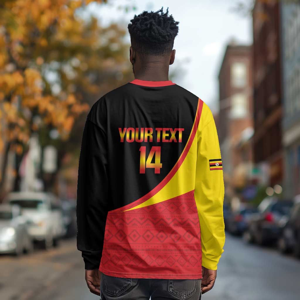 Afro Cricket Uganda Custom Long Sleeve Shirt Go Cranes African Pattern - African Pride