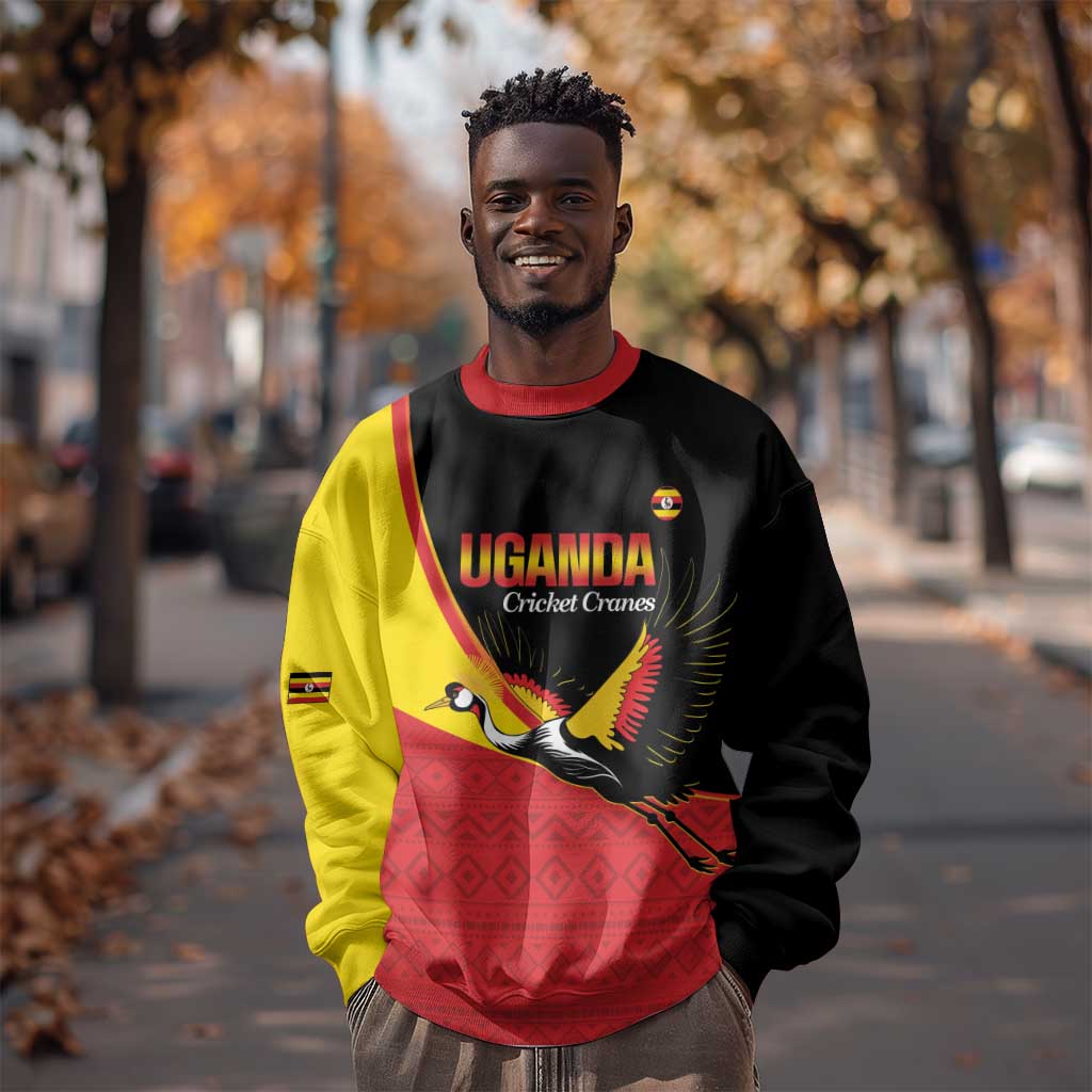Afro Cricket Uganda Custom Sweatshirt Go Cranes African Pattern - African Pride