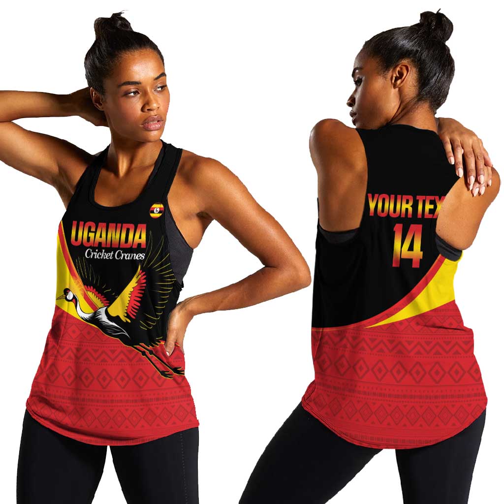 Afro Cricket Uganda Custom Women Racerback Tank Go Cranes African Pattern - African Pride