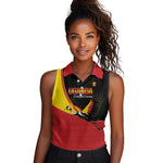 Afro Cricket Uganda Custom Women Sleeveless Polo Shirt Go Cranes African Pattern - African Pride