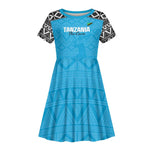 Afro Cricket Tanzania Custom Kid Short Sleeve Dress Go Cows Sporty African Pattern - African Pride