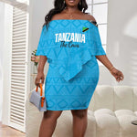 Afro Cricket Tanzania Custom Off Shoulder Short Dress Go Cows Sporty African Pattern - African Pride