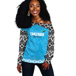 Afro Cricket Tanzania Custom Off Shoulder Sweater Go Cows Sporty African Pattern - African Pride