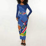 Afro Cricket Namibia Custom Long Sleeve Bodycon Dress Go Eagles Est 1992 - African Pride